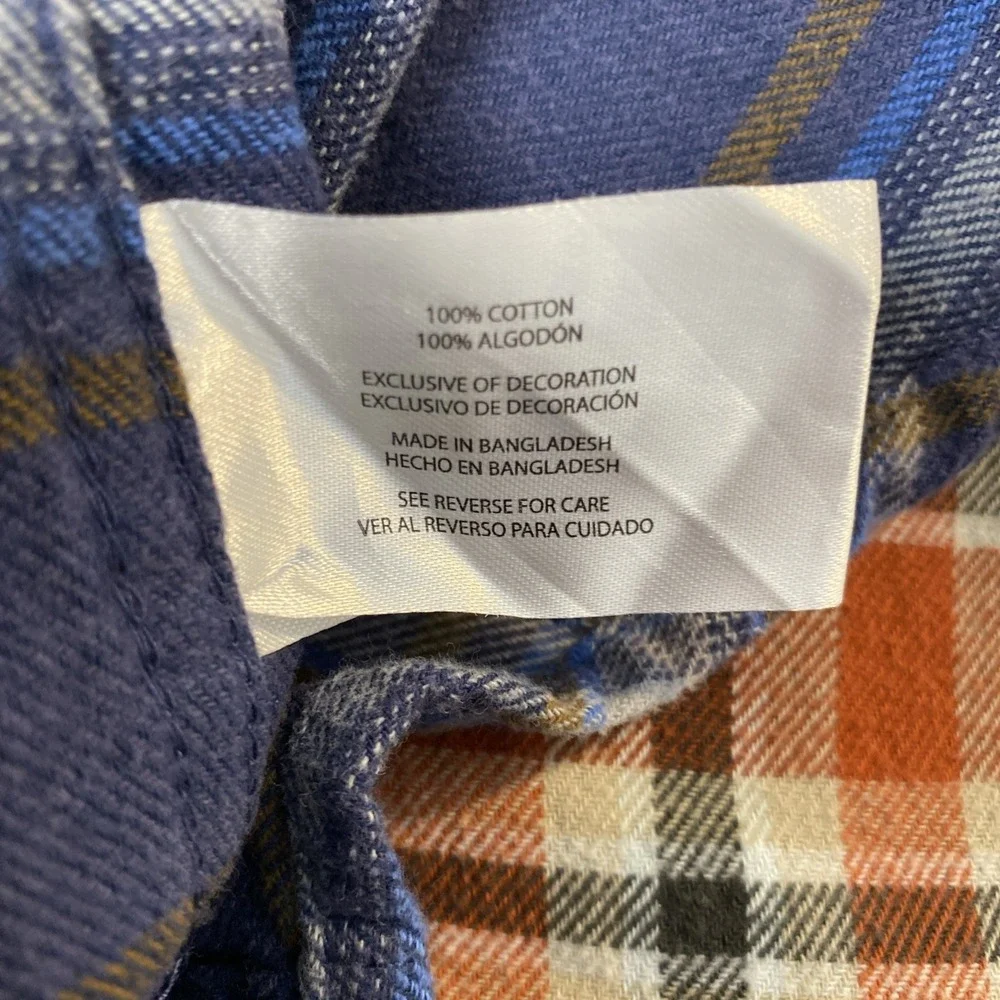 Eddie Bauer Flannel Shirt Mens XXL Blue Orange Plaid Button Up Lot 2